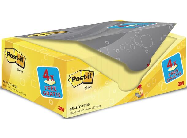 POST-IT® Økonomi pk gul 76x127mm (20) 